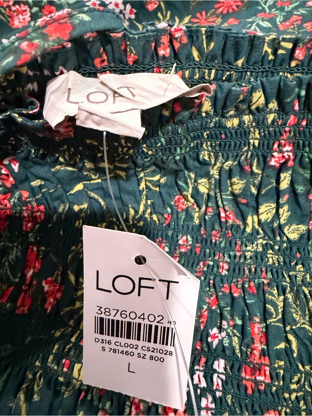 LOFT Garden Poplin Smocked Strappy Maxi pocket dress size L - Picture 4 of 5